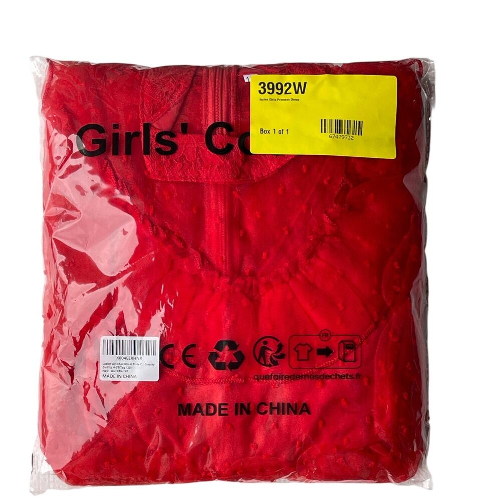 New Girls 4-5 T Red Princess Bride Costume Dress and Accessories